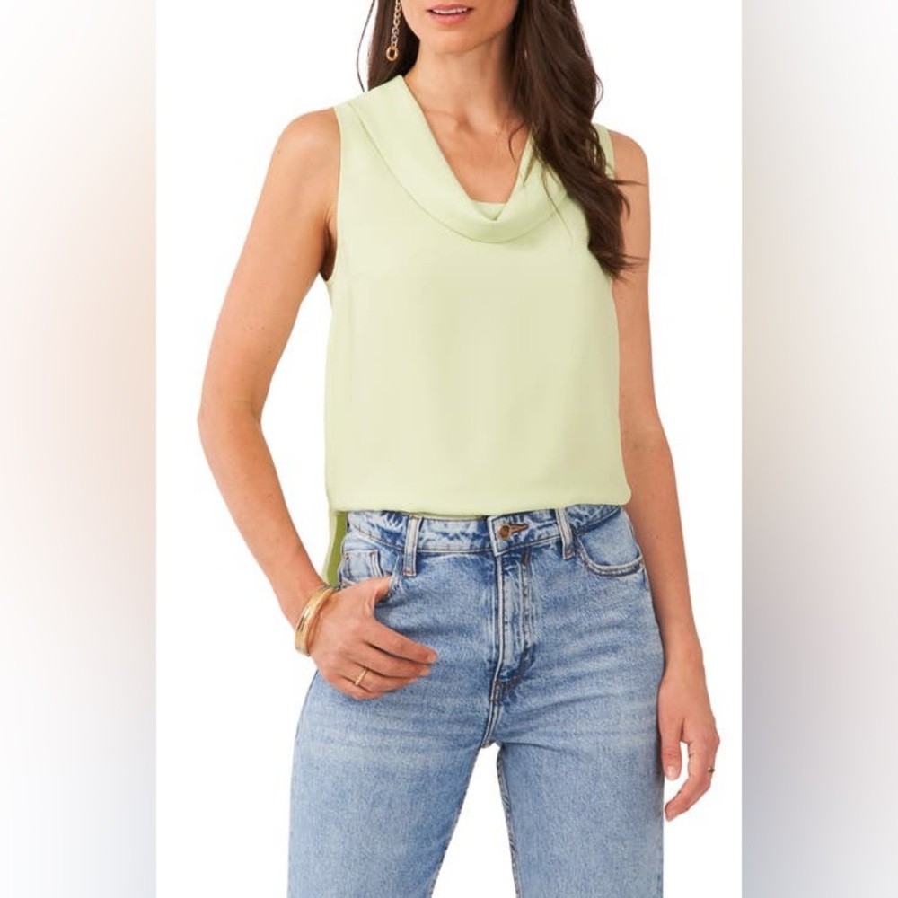 [vince camuto] luxe crepe de chine sleeveless cowl neck tank top apple green XS